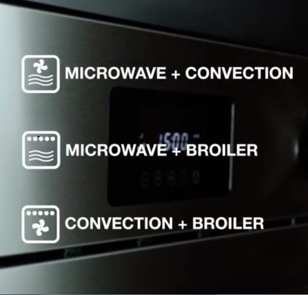 Forno Micro-ondas Combinado: tecnologia profissional que acelera em até 3 vezes a velocidade de preparo de assados e grelhados por permitir combinar o calor ventilado, do grill e das micro-ondas, oferecendo deliciosos resultados culinários.
