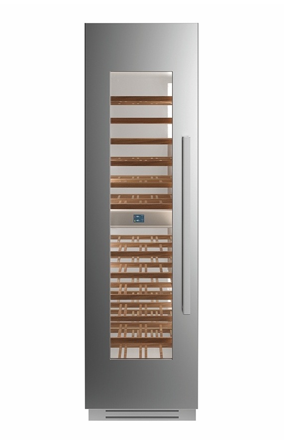 Adega em inox Bertazzoni PRO WC605BLX2T para 80 garrafas e abertura de porta para a esquerda.