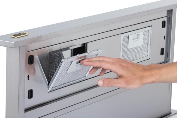 Filtros de Gordura Anodizados: capturam com eficiência as gorduras e são fáceis de remover para limpeza em lava-louças.