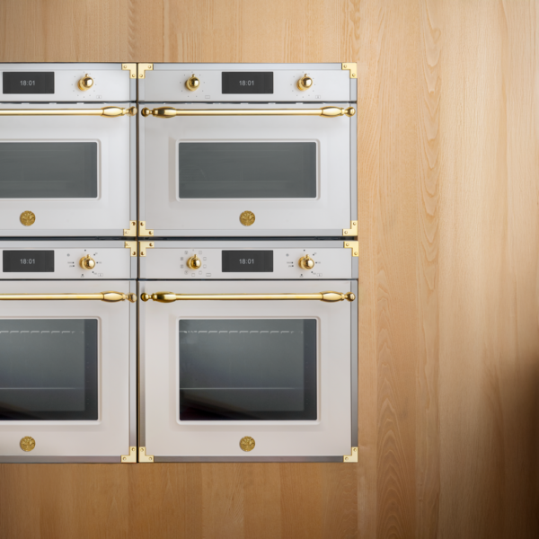 Design Heritage: compõe refinados conjuntos com os demais produtos da linha Bertazzoni Heritage como os fogões, coifas, forno, gaveta aquecida, refrigeradores, adegas e lava-louças.