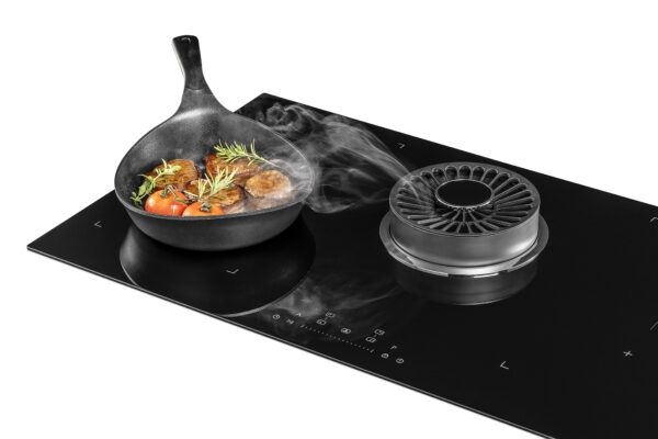 Função Booster na Coifa e Cooktop: acelera simultaneamente o aquecimento da zona de indução e a sucção da coifa quando for necessário maior agilidade nos preparos.