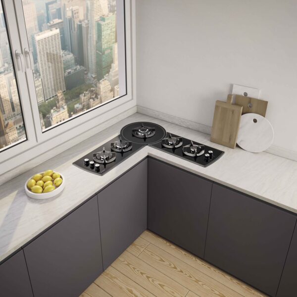 cooktop_tecno_rota_thv100_cozinha_de_canto_.jpg Ideal nas Bancadas em Penínsulas e Cantos: proporciona melhor aproveitamento dos espaços em todos os formatos de cozinhas.
