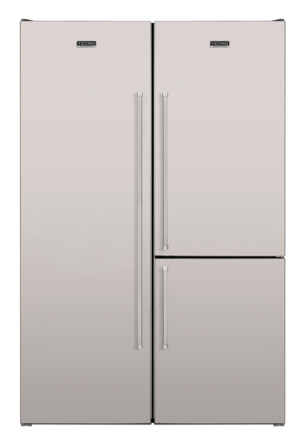 Refrigerador de piso e de embutir Tecno Professional DUO 600 P com 122 cm em inox escovado.