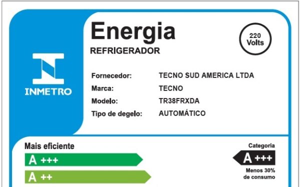 A +++ em Consumo de Energia: pontuação máxima por consumir em média 30% menos energia comparado aos demais refrigeradores. Consumo de apenas 76,8 kW/h por mês com baixo nível de ruído de 42 dB