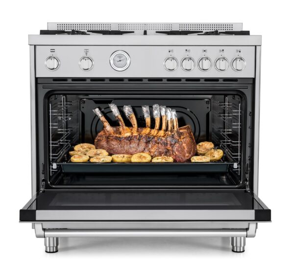 Forno Ventilado Elétrico de 142 l: com amplo espaço intermo e 9 versáteis funções que tornam mais rápido e fácil preparar todos os tipos de alimentos: multi-pratos, pizza, desidratar, manter aquecido, bolos e pães, assar rápido, gratinar, churrasco, descongelar e descongelar rápido.