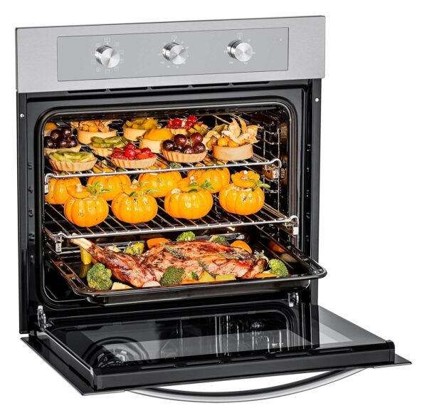 Ventilação por Convecção: permite preparar diferentes alimentos no foro sem trocar seus sabores ou aromas. Oferece uma redução de 25% do tempo de preparo e permite utilizar toda a capacidade do forno.