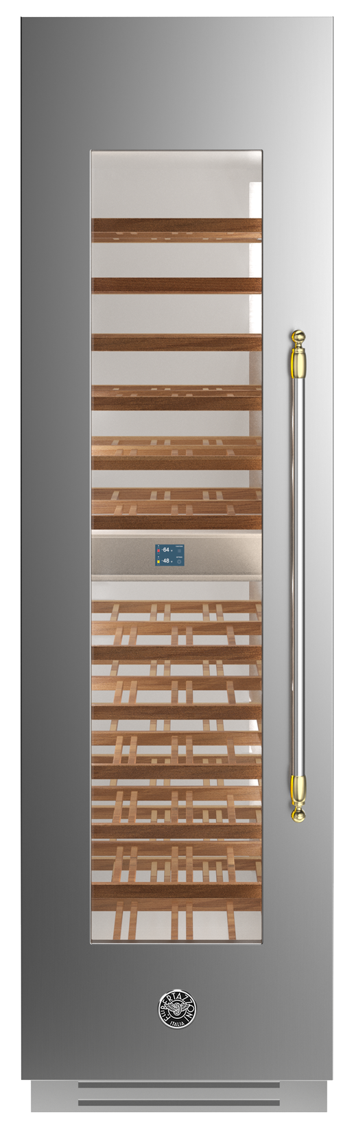 her-wc605brx2t.png Adega em inox Bertazzoni Heritage HER WC605BLX2T para 80 garrafas e abertura de porta para a esquerda.