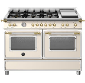 Fogão Bertazzoni Heritage HER126 G2EAVGT na cor marfim e dourado.
