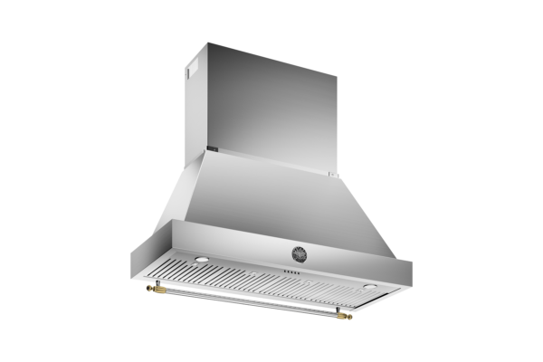 Coifa de parede Bertazzoni Heritage K48HERTX + KC48HERTX de 122 cm em inox e dourado.