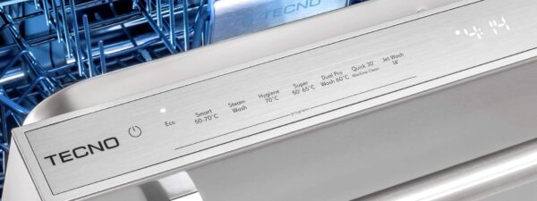Painel Touch Metalizado: elegante, sem frestas e todo acionado por toque, facilmente apresenta e controla todas as funções da lava-louças com LEDs na cor branco.