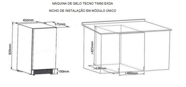Medidas e nicho de embutimento em mm.