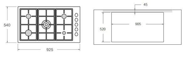 Medidas do cooktop e seu nicho de embutimento em mm.