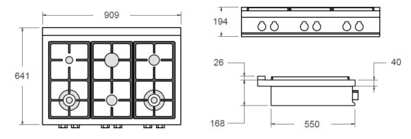 Medidas do rangetop Bertazzoni PROF366 RTBXT.