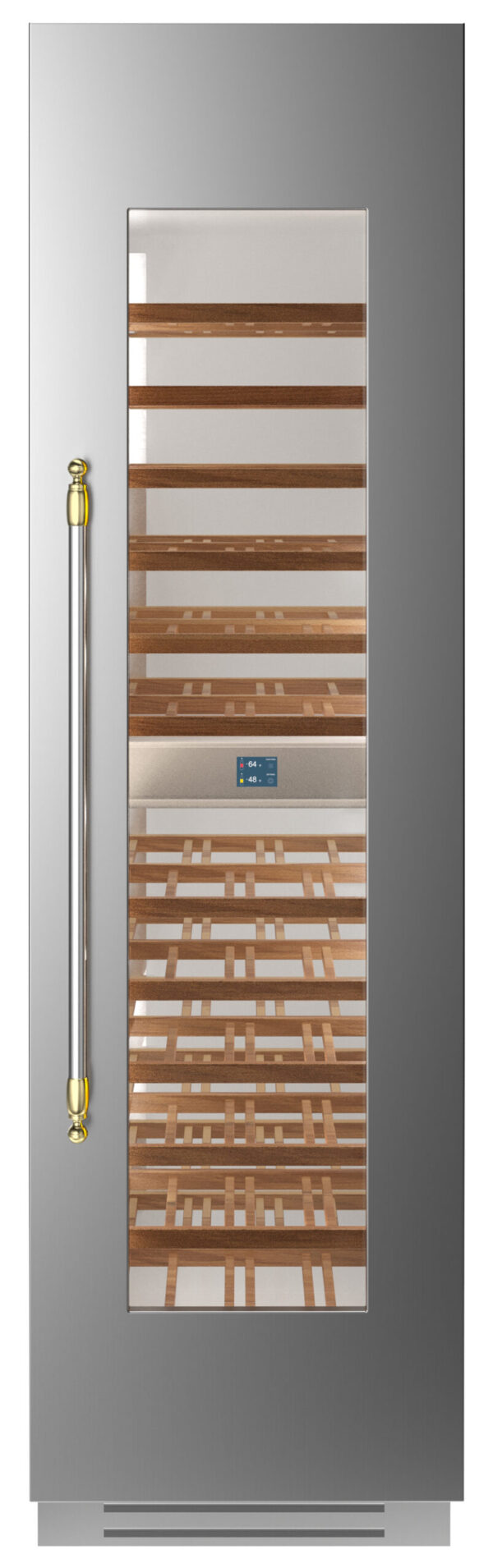 Adega em inox Bertazzoni Heritage HER WC605BLX2T para 80 garrafas e abertura de porta para a direita.