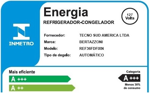 A +++ em Consumo de Energia: consome 30% menos energia comparado aos demais refrigeradores. Consumo de apenas 43,2 kW/h por mês com baixo nível de ruído de 45 dB, equipado com compressor Inverter de velocidade variável.