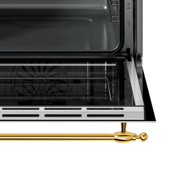 Porta com Vidro Triplo: reduz drasticamente a temperatura da superfície externa do forno garantindo segurança e redução do consumo de energia.