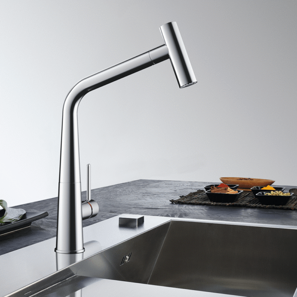 Misturador Monocomando de mesa Icon cor inox com bica em L alta extensível
