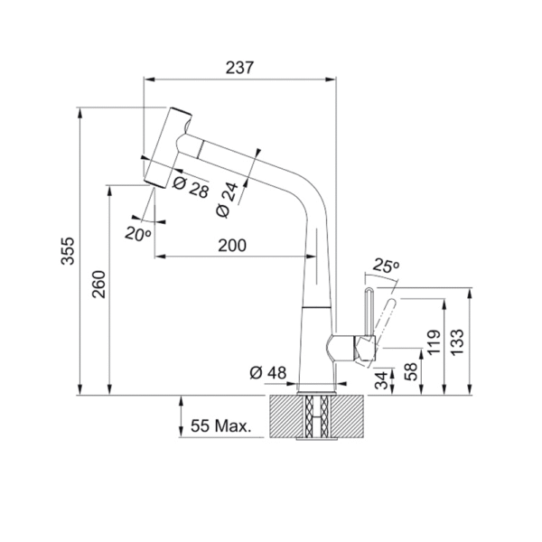 Misturador Monocomando de mesa Icon cor inox com bica em L alta extensível
