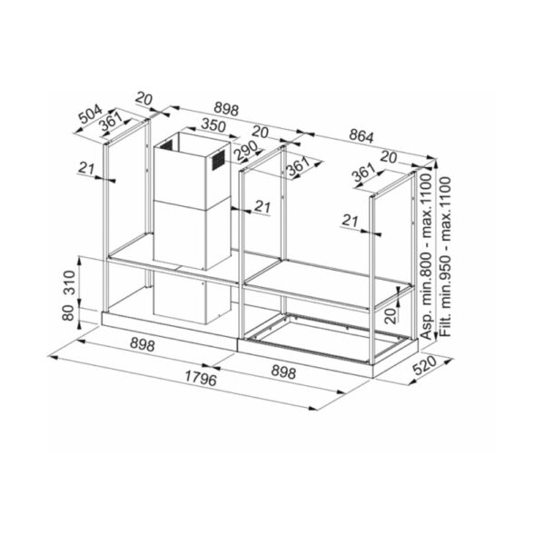 Coifa de Ilha Mythos FMY T-SHELF 180cm Franke
