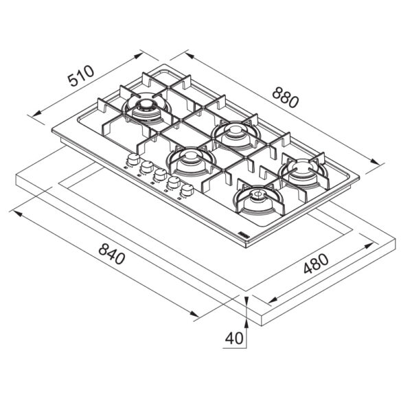 Cooktop a Gás Inox Franke FHMA 905 - 88x51 c/ 5 Queimadores