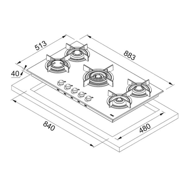 Cooktop a Gás Crystal Steel PRO Franke 88x48 c/ 5 Queimadores